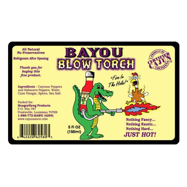 Bayou Blow Torch Hot Sauce Label