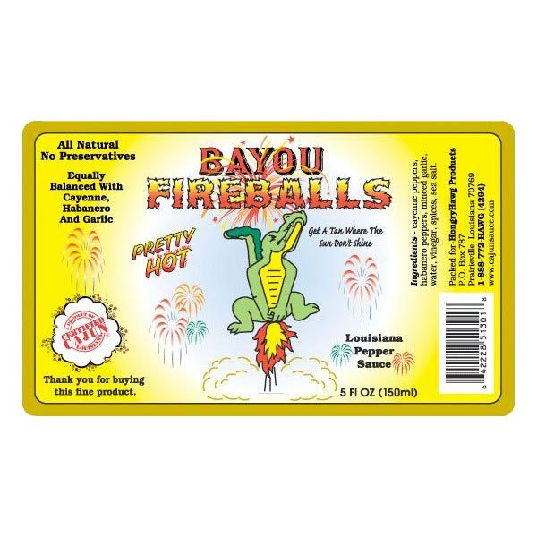 Bayou Fireballs Hot Sauce Label