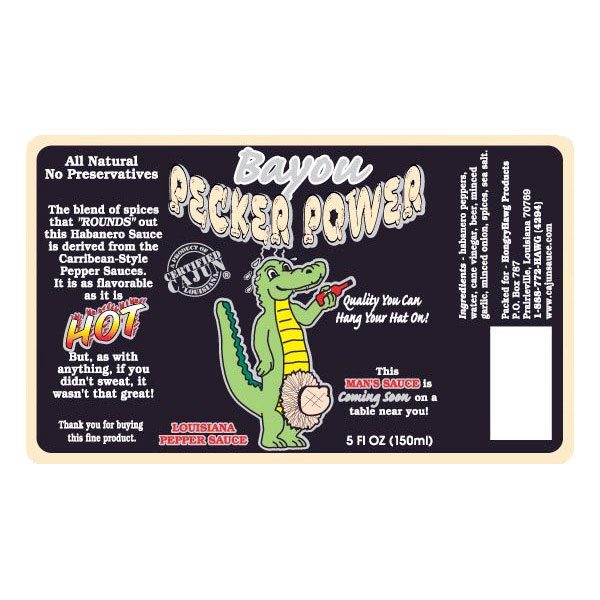 Bayou Pecker Power Hot Sauce Label