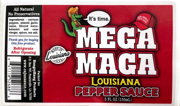 Mega Maga Louisiana Pepper Sauce label