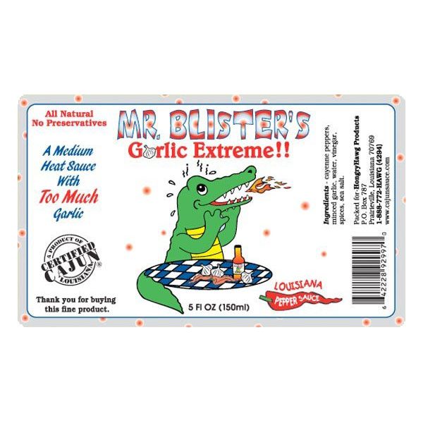 Mr. Bilster's Garlic Extreme Hot Sauce Label